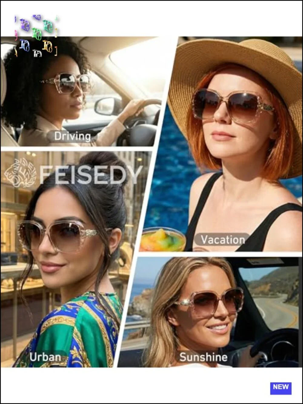 Polarized Women Square Sunglasses Sparkling Composite Shiny Frame